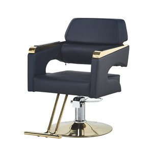 Vente en gros de salons de coiffure modernes fauteuils de <span class=keywords><strong>barbier</strong></span> inclinables hydrauliques professionnels en cuir doré pour hommes et femmes base en métal - Product Image 1