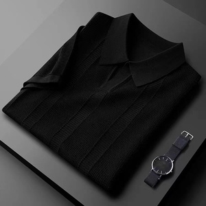 Verano fino elegante estilo <span class=keywords><strong>Caballero</strong></span> diseño único hueco hielo seda tejido blanco Polo hombres <span class=keywords><strong>manga</strong></span> <span class=keywords><strong>corta</strong></span> Slim Fit - Product Image 3