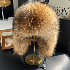 Gorro de Piloto de Piel de Zorro 2025, Grueso, Cálido, para Montar al Aire Libre, Resistente al Viento, para Invierno, con Piel de Mapache - Product Image 6