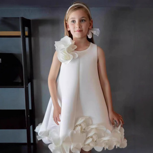 Robe de princesse blanche sans manches coupe droite <span class=keywords><strong>pour</strong></span> fille, nouvelle robe de mariée princesse florale 3D <span class=keywords><strong>pour</strong></span> filles, très populaire - Product Image 1