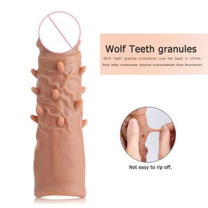 Wiederverwendbare flüssige Silikon-Dildo-Hülse Verzögerung der Ejakulation Penisverlängerungshülse mit Penis-Ring-Spitzen Dildo-Kondome - Product Image 2