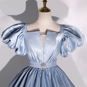 Princess Puff Sleeve Ball Gown Satin Sweetheart Neckline Empire Waistline Evening Dress Adult Formal Wear - Product Image 3