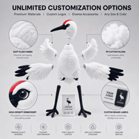 Fabricant de jouets en peluche personnalisés Grue Blanche OEM ODM Vente en gros Poupée réaliste en peluche Jouet doux Mascottes de marque Articles cadeaux