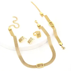 Women&#39;s Jewelry Set Gold Stainless Steel 2024 New European and American Style Instagram Trendy Simple Gold Plated Geometric