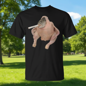 Camiseta divertida con meme de pez y pollo fumando un cigarrillo, unisex para adultos, color negro - Product Image 3