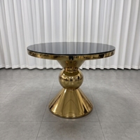 Mesa Auxiliar de Café con Base de Acero Inoxidable Dorada y Tapa Redonda de Vidrio para Hogar y Hotel