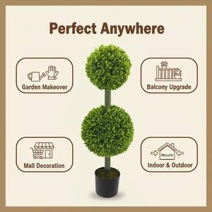 Produit phare transfrontalier : Boule de gazon artificielle en buis à feuilles de Milan, double vert, persistante toute l'année, pour jardin intérieur - Product Image 4