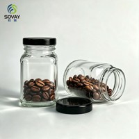 Stoples Penyimpanan Makanan Kaca Bening Berbentuk Persegi 200ml, Wadah Kaca Berulir Kosong untuk Madu, Sirup, Saus, dan Granola Kering