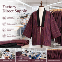 Veste de travail kimono ample à manches larges avec fermeture à nouer, rayée, en fibre de polyester antibactérienne, plusieurs couleurs personnalisables, pour le personnel hôtelier