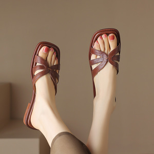 Pantofole estive alla moda da <span class=keywords><strong>donna</strong></span> a fondo morbido marrone con fondo morbido - Product Image 6