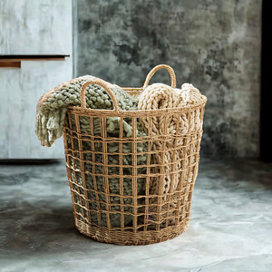 Woven Laundry <b>Basket</b> Round <b>Large</b> Capacity Clothes Organizer Lightweight <b>Storage</b> For Bedroom Bathroom Home Use - Product Image 3