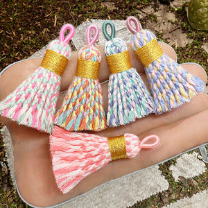 Chaîne de téléphone portable en fil d'or polyester, pompon multicolore, bricolage, tressage à la main, courte, grosse, pour sac, jouet, porte-clés, à suspendre - Product Image 3