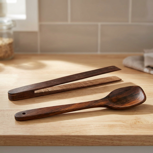 Ensemble d'ustensiles de cuisine en bois artisanal, cuillère de cuisine en bois naturel et pinces de cuisine en bambou, outils de cuisine écologiques pour servir - Product Image 5
