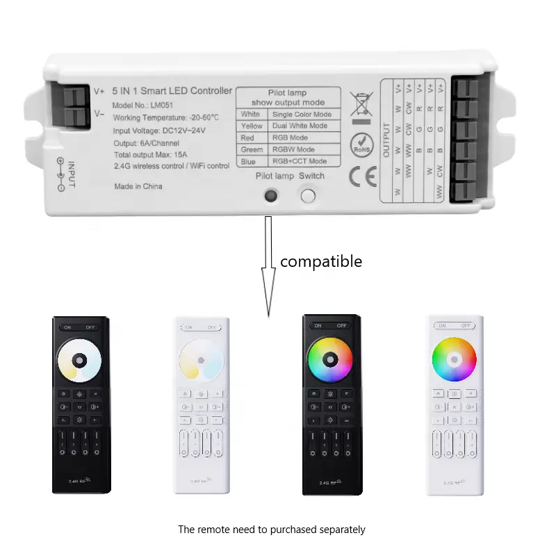 الشركة المصنعة Laimi جهاز تحكم عن بعد Tuya ذكي 5 في 1 RGB RF وحدة تحكم LED للتيار المستمر 12 فولت 24 فولت شريط LED