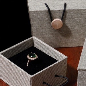 Wholesale Rectangle Vintage Pendant Bracelet Necklace <b>Box</b> Hook and Loop Linen Fabric Wood Buckle <b>Box</b> Packaging Jewelry Cases - Product Image 3