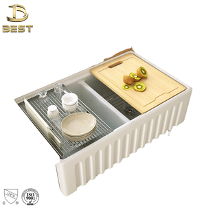 33*18 Farmhouse Kitchen <b>Sink</b> White Fireclay Porcelain Double <b>Drainer</b> Square Shape Undermount Honeycomb Surface Ceramic Material - Product Image 2