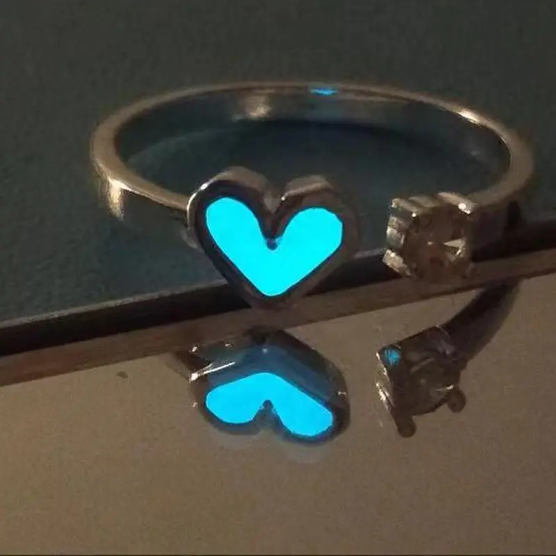 แหวนสวมนิ้วคู่รักหัวใจเรืองแสงปรับได้,เครื่องประดับแหวนข้อนิ้วเรืองแสงเปิดได้สำหรับผู้ชายผู้หญิงสไตล์เกาหลี