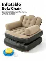 Canapé Gonflable Multifonctionnel Pliable avec Coussin de Soutien et Pompe à Pied – Idéal pour l'Intérieur et l'Extérieur – Cadeau Parfait pour la Détente
