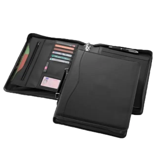 Luxe Geel A4 Lederen Map Rits Portfolio A4 Padfolio Business Manager Map Met Rekenmachine Ringband