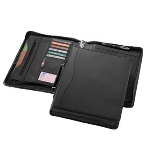 יוקרה צהוב A4 עור קובץ תיקיית רוכסן תיק A4 padfolio עסקים מנהל תיקיית עם מחשבון טבעת קלסר