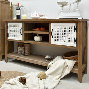 Console en bois au design simple INNOVAHOME pour entrée de ferme/hôtel avec étagère de rangement, tiroir et portes blanches - Product Image 2