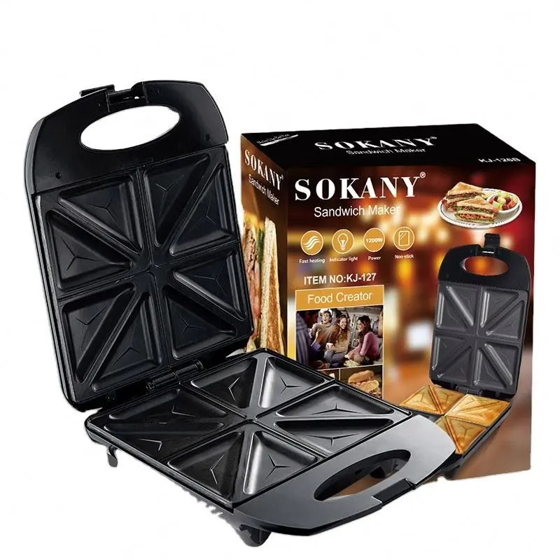 Sokany - Máquina elétrica para fazer bifes e torrados de carne, frigideira de ovos e sanduicheiras de aço inoxidável de quatro fatias, grelha elétrica para café da manhã