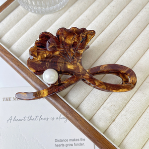 Pinza de pelo de acetato vintage de 10cm, pinza de concha de tortuga decorativa grande para mujeres y niñas con diseño de hoja de Gingko - Product Image 4