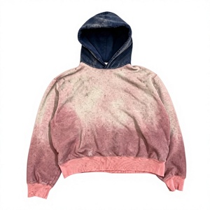 Oversized Hooded Crop <b>Sweatshirt</b> <b>Tie</b> <b>Dye</b> Fleece Unisex Regular Sleeve Autumn Knitted Polyester/Rayon Gradient Color 3D Pattern - Product Image 1