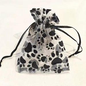 Bolsas de Organza con Estampado de Huellas de Perro Negras Vantpack de 8x10 cm, Nuevas Bolsas de Malla con Cordón y Patrones Impresos, Bolsitas de Organza para Joyería al por Mayor - Product Image 6