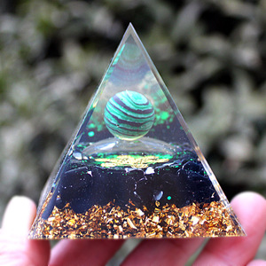 Crystal Epoxy Pyramid Resin Craft With Malachite Ball Home Decoration Artistic <b>Desktop</b> Ornament - Product Image 3