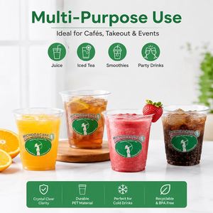 Gobelets jetables transparents en PET de 12 oz, gobelets à café en forme de U avec couvercles plats, sans BPA, contenants alimentaires de qualité alimentaire, pour café - Product Image 2