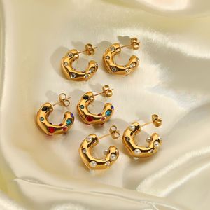 ต่างหูแบบห่วง ชุบทอง 18K ทำจากไทเทเนียมสตีล ประดับมุกและเพทาย สำหรับใส่ไปงานปาร์ตี้ - Product Image 2