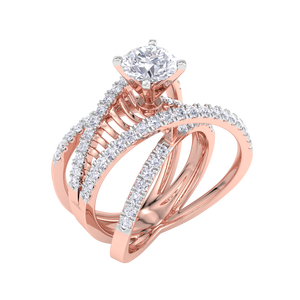 Bague esthétique plaquée or rose en forme de X croisé, sertie de pierres rondes, pour anniversaire ou mariage, bijou multi-rangs pavé pour femme - Product Image 4