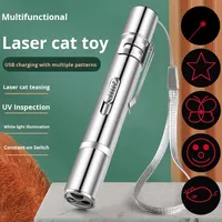Mainan Laser Kucing Ramah Lingkungan, Dapat Diisi Ulang, Inframerah, Klasik, Bahan Stainless Steel, dengan Pola Solid dan Gerakan Interaktif