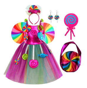 Robe tutu de bonbons <span class=keywords><strong>arc</strong></span>-en-ciel d'Halloween pour filles et enfants, costume de sucette avec nœud, robes de princesse à fleurs pour filles, tenues de fête d'anniversaire - Product Image 5