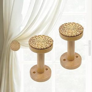 Attache de rideau en rotin tressé, crochet mural coupe-vent pour rideau de douche, support de rideau en rotin, rideau de porte en bois - Product Image 1