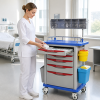 Chariot d'anesthésie pour salle d'opération et salle d'urgence avec poteau porte-perfusion, bac à objets tranchants, double poubelle et roulettes silencieuses
