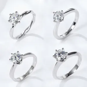 Starsgem 0.5ct 1.0ct 2.0ct 3.0ct Round Brilliant Cut D VVS Moissanite 925 Sterling Silver Solitaire Engagement Ring