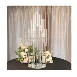 2023 Large luxury 9 arms glass pillar wedding decoration candle holders tall crystal glass candelabra