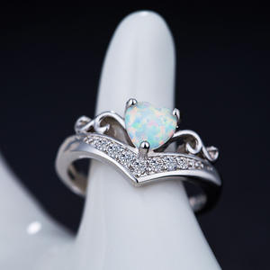 Heart-shaped <b>Opal</b> <b>Ring</b> Women's Fashion Jewelry Prong Setting Gift <b>Silver</b> Tone Crystal Inlay CY107 - Product Image 4