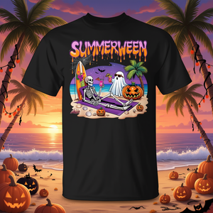 Camiseta de Halloween con diseño de esqueleto fantasma de playa de Summerween - Product Image 3