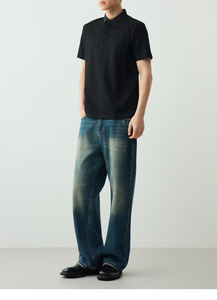 <span class=keywords><strong>เสื้อโปโล</strong></span>ผู้ชายทรงปกติ ผ้าคอตตอนปิเก้ 220GSM สีดำล้วน แต่งแถบเย็บแนวเฉียง รับทำโลโก้ OEM - Product Image 3