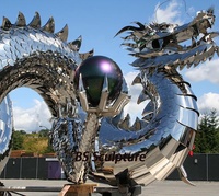 Statue de dragon chinois en acier inoxydable, sculpture d'art en métal