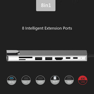 Hub <span class=keywords><strong>USB</strong></span> Type-C en métal 8 en 1 avec Ethernet Gigabit, 8 ports <span class=keywords><strong>USB</strong></span> 3.0 pour 2.0, compatible avec MacBook et ordinateurs portables, en stock - Product Image 3