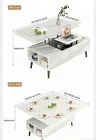 Table basse multifonctionnelle moderne extensible et pliable avec plateau en verre trempé et bois massif pour petit appartement et salon