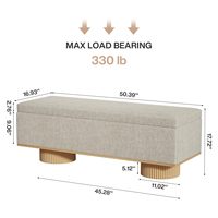 Tribesigns 50 Zoll Gepolsterte Klappbare Aufbewahrungsbank mit Sitzkissen 150 kg Tragkraft für Eingangsbereich Schlafzimmer Wohnzimmer Beige