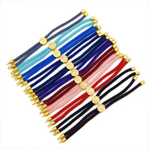 Handmade Double Rope Twist Nylon Thread With Gold Plated Tree Of Life Slider Clasp Charm Cord For Bracelet Jewelry For Men