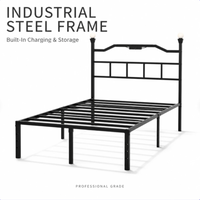 Doppelbett-Plattformbettgestell mit Stauraum unter dem Bett, Lattenrost aus Metall, mattschwarz für kleine Schlafzimmer
