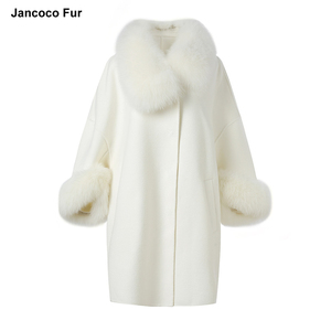 Nuovi arrivi cappotto in Cashmere <span class=keywords><strong>rosa</strong></span> cappotto invernale lungo in lana da donna con collo in pelliccia di volpe staccabile - Product Image 6