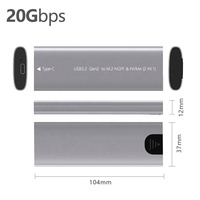 Casing Eksternal Hard Disk Komputer Portabel, Enclosure SSD Penyimpanan USB3.2 PCIe 20Gbps, Case USB Eksternal untuk M.2 SATA NVME SSD